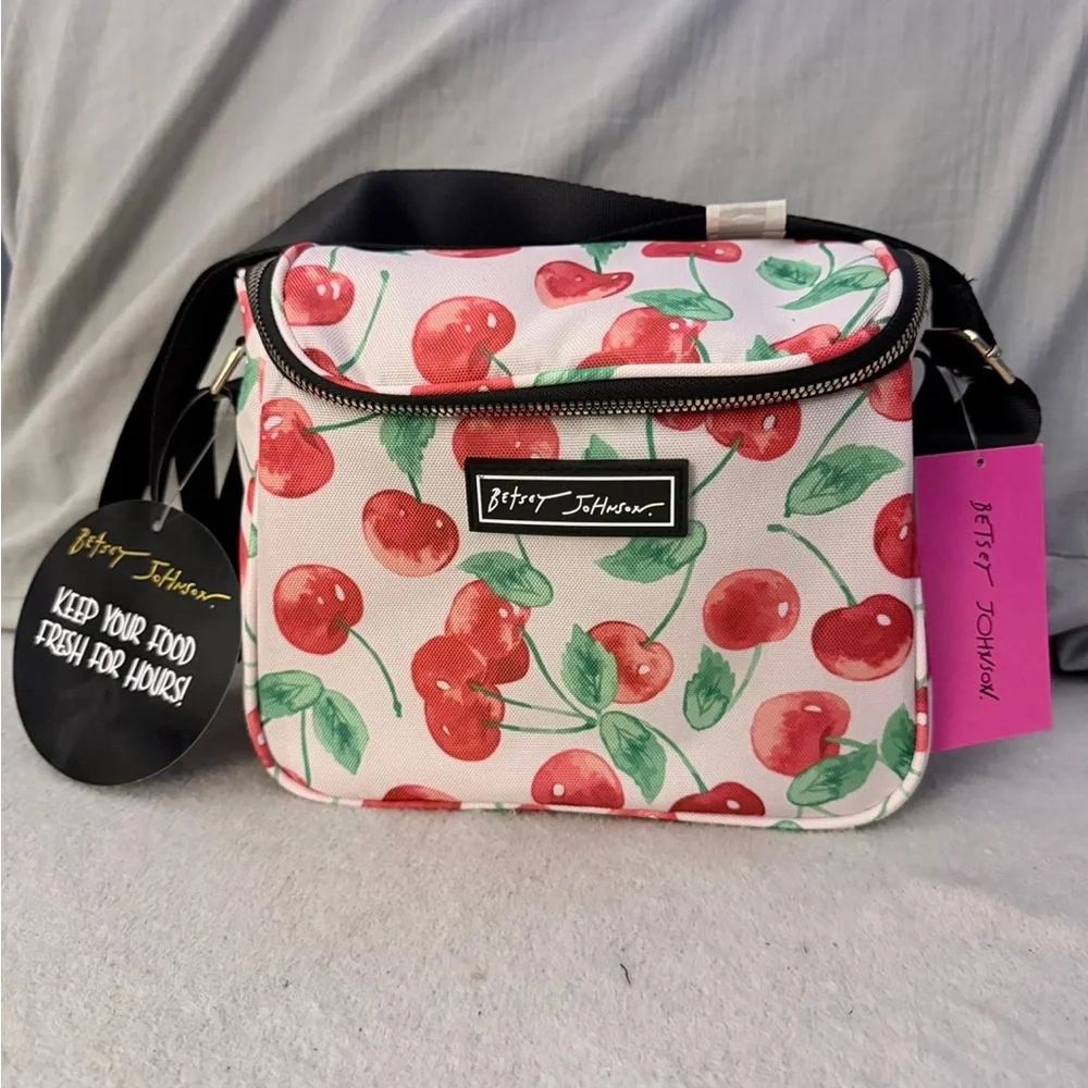 Betsey Johnson White Cosmetic Bag with Red Cherry Print